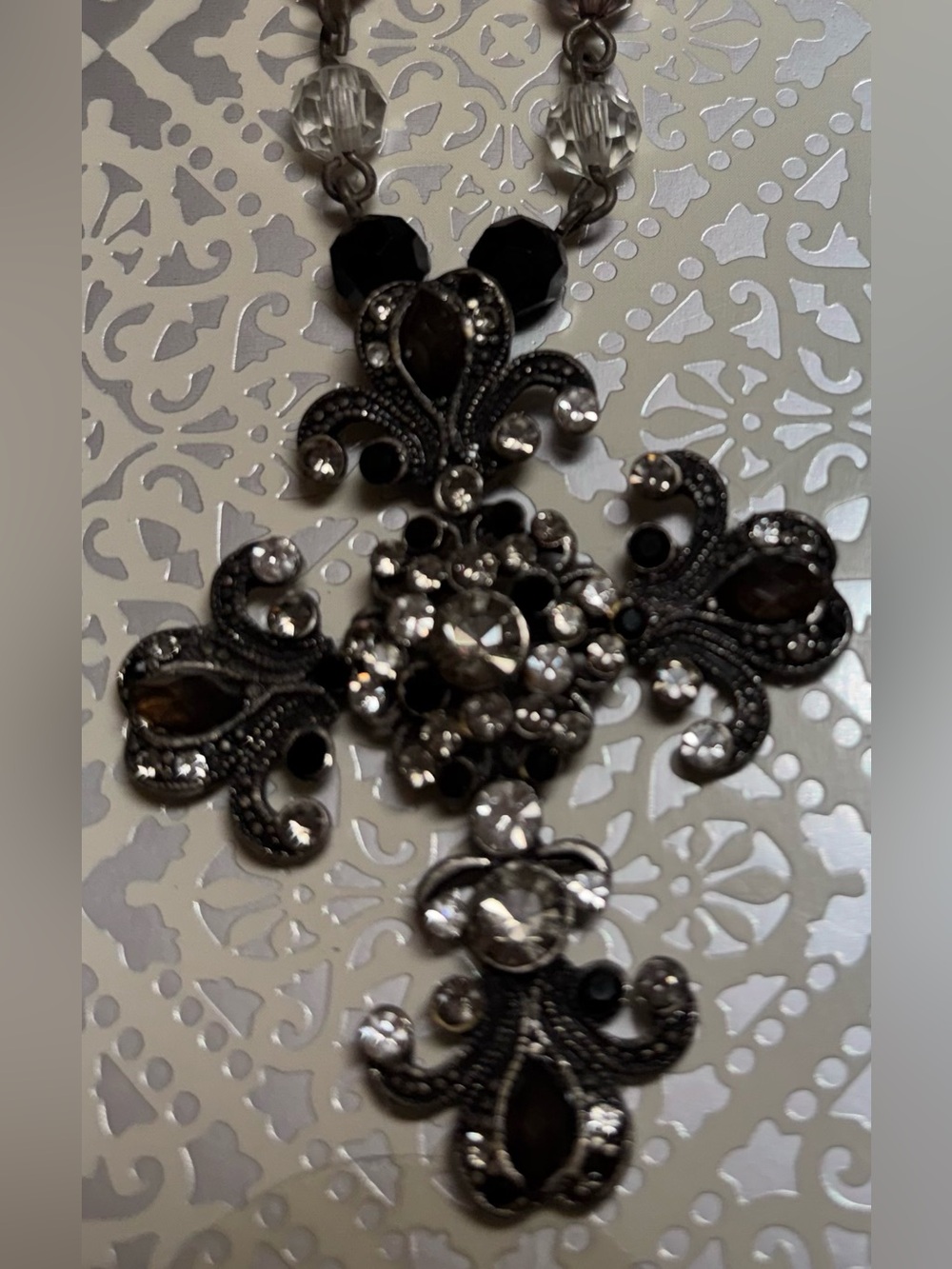 Elegant Black and Silver Crystal Statement Necklace